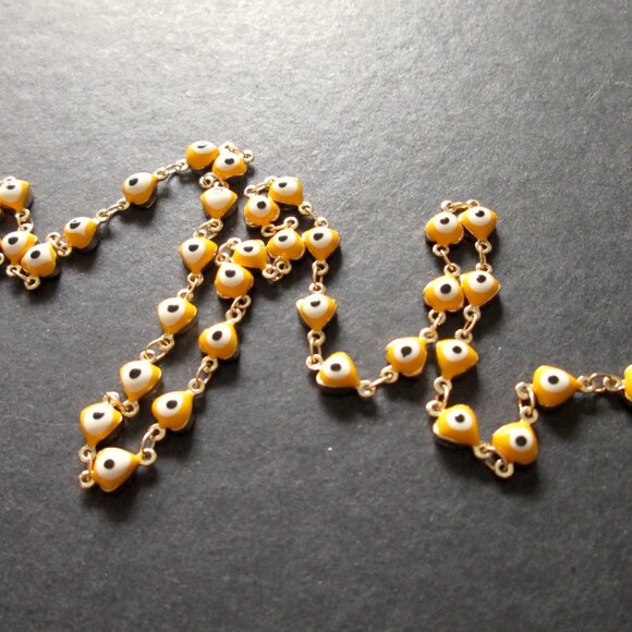 C⭐️C Golden Yellow Heart Evil Eye Choker Necklace Stamped LOVE Gold Tone Health - Picture 7 of 11